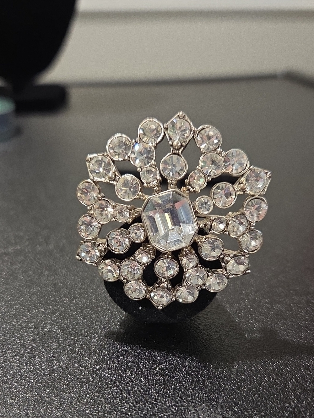 Liz Clairborne Crystal Burst Statement Brooch- Clear Rhinestones